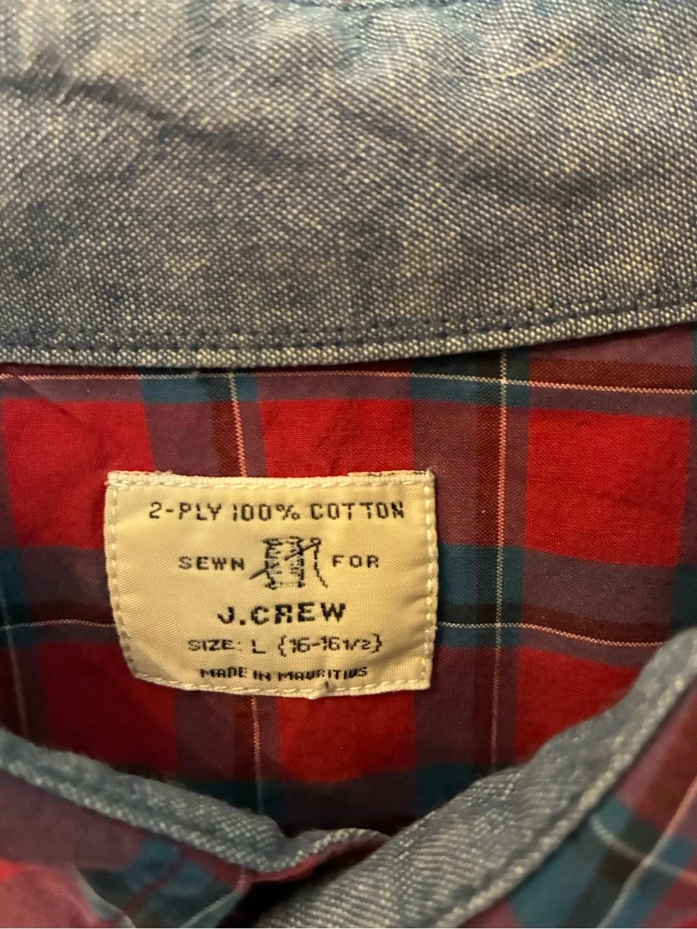 J.Crew Men’s Red Plaid 100% Cotton Button Down Shirt Size Large